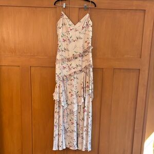 Theia Floral Ruffled Maxi Dress with Slit